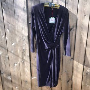 Ann Klein Navy Blue Faux Wrap Around Dress